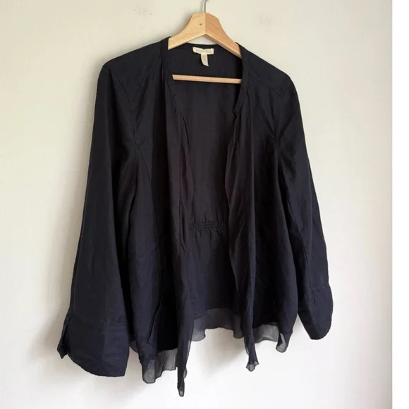 Eileen Fisher Organic Linen Open Cardigan Jacket in Navy Blue - Picture 3 of 6